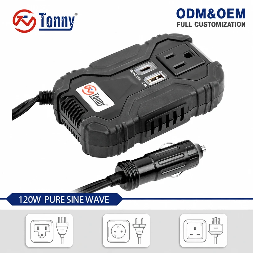 120W DC To AC Power Inverter With Type C Output 12V To 120V/230V