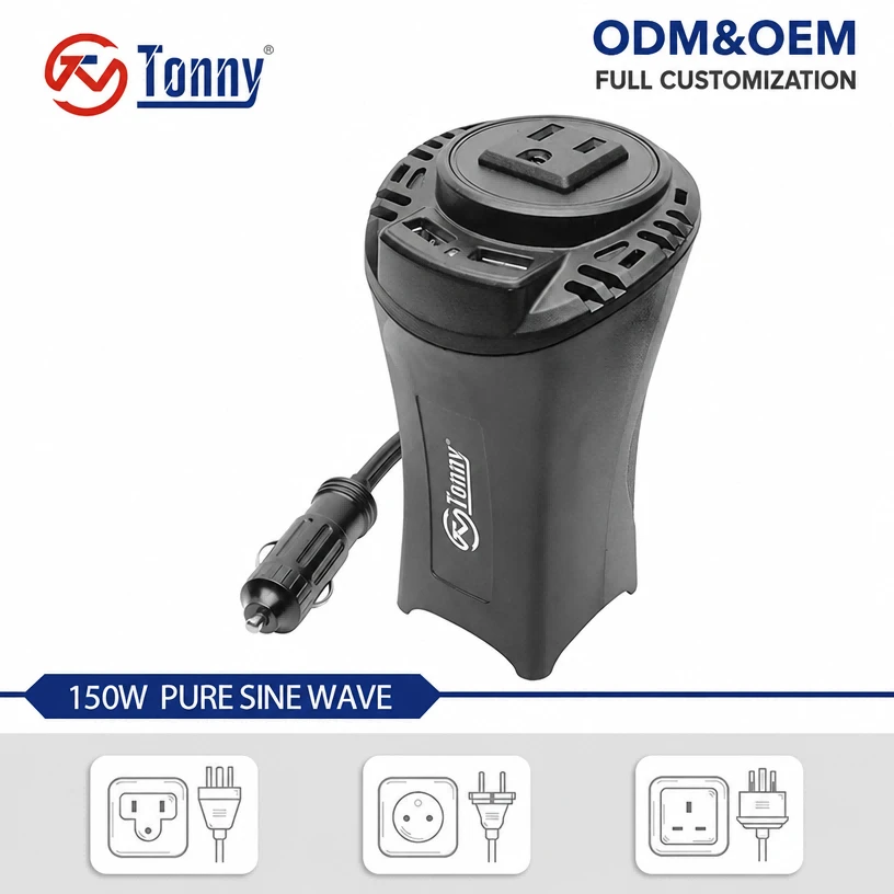 150W Cup Holder Power Inverter 12V To 110V With Dual USB Ports (3.1A)