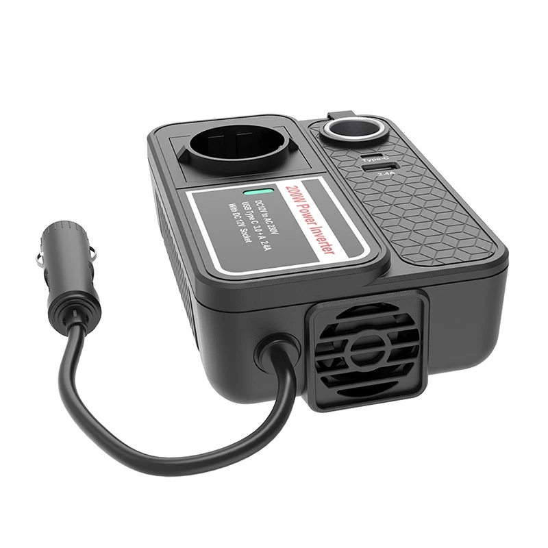 200W Power Strip Car Inverter 12V To 230V With 2.4A USB And Type C Port - EU best 200W Power Strip Car Inverter 12V To 230V With 2.4A USB And Type C Port - EU best